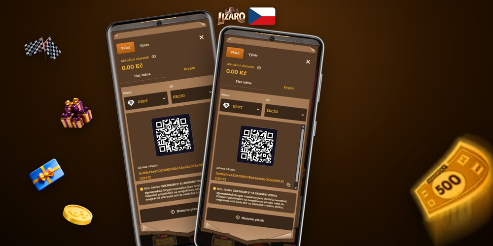 Lizaro Casino vklad s aktivací uvítacího bonusu – mince žetony a symbol procent