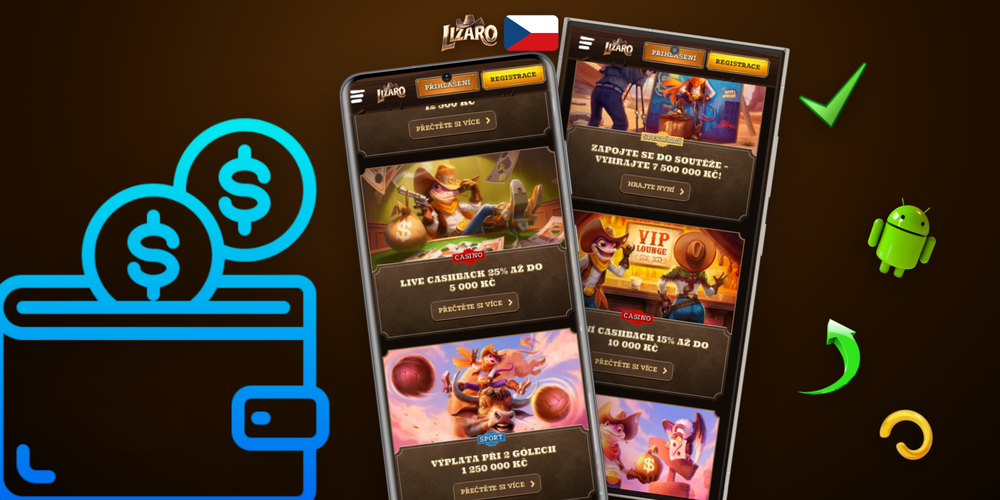 Voucher kód LIZAPLAY zadaný v mobilní aplikaci Lizaro Casino s bonusovými mincemi