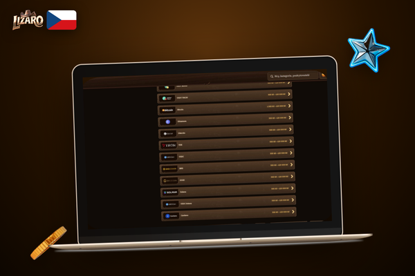 Rozhraní pokladny Lizaro Casino na notebooku se sekcí pro výběr peněz